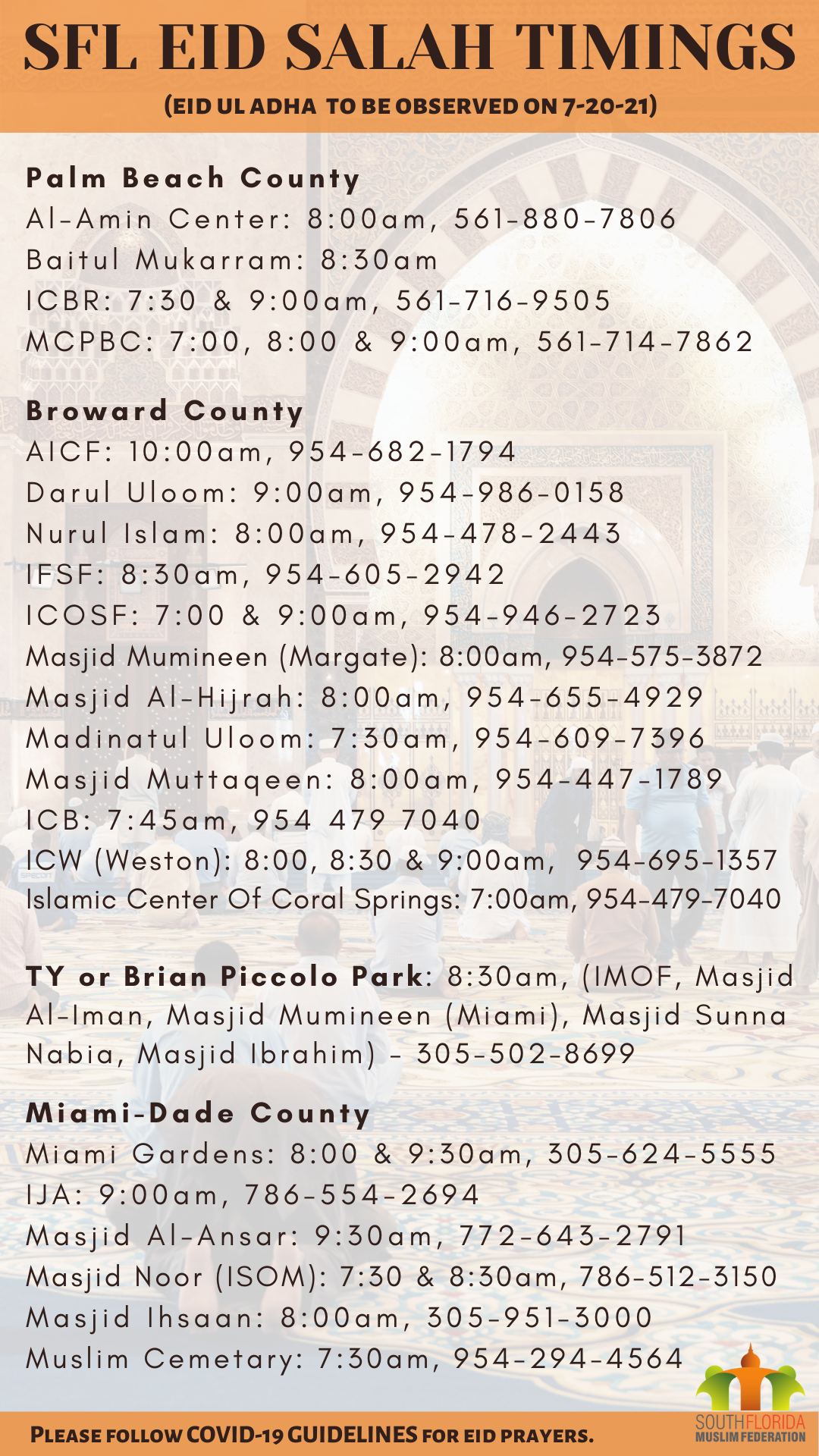 SFL Eid ul Adha Salah Timings – 2021